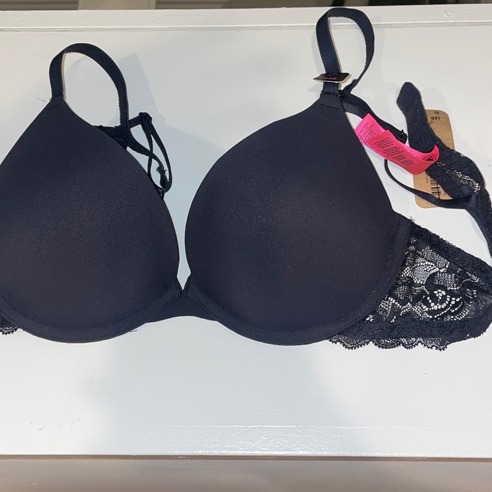 NWT La SENZA Obsession Push Up Bra with Lace Wing | 34B, Black